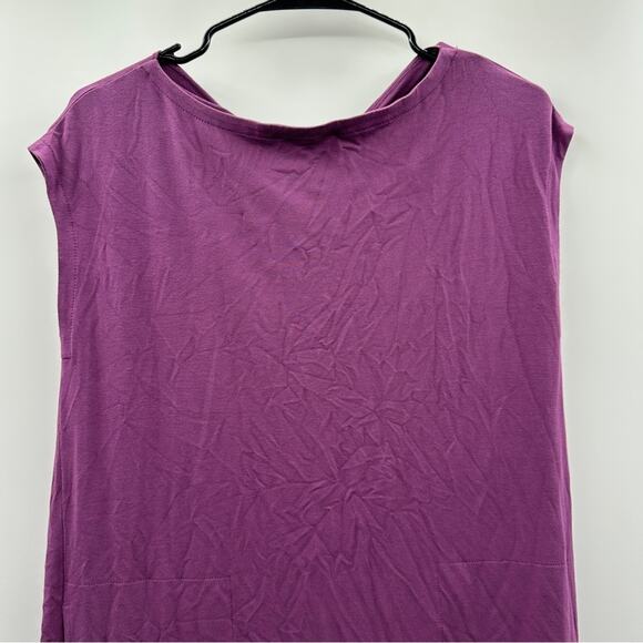 Eileen Fisher Purple Bateau Neck Twist Back Shift Jersey Stretch Dress Size XS - Picture 3 of 10
